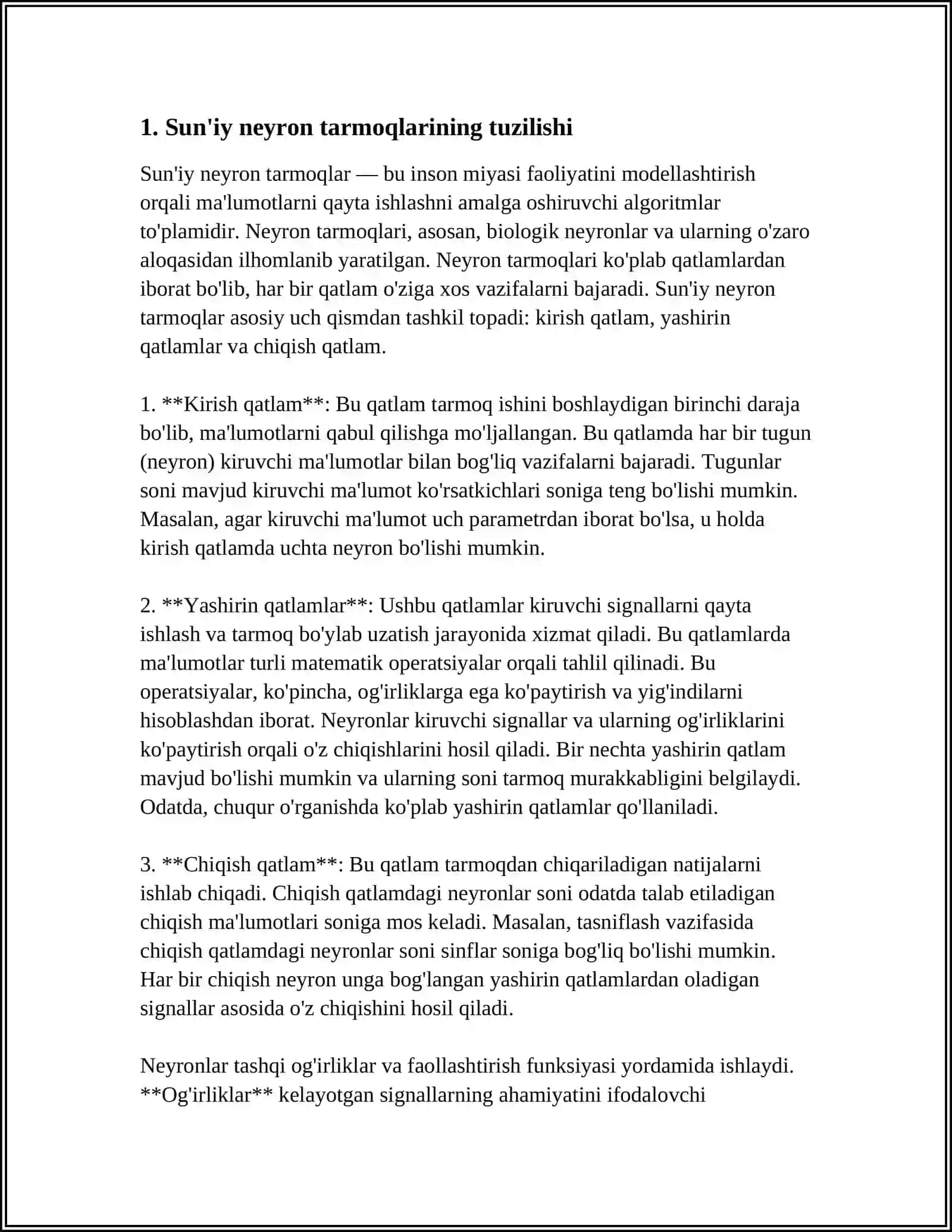 SUN'IY NEYRON TO'RLARINI O'RGANISH,XATOLARINI TESKARI TARQALISHI USULI 3
