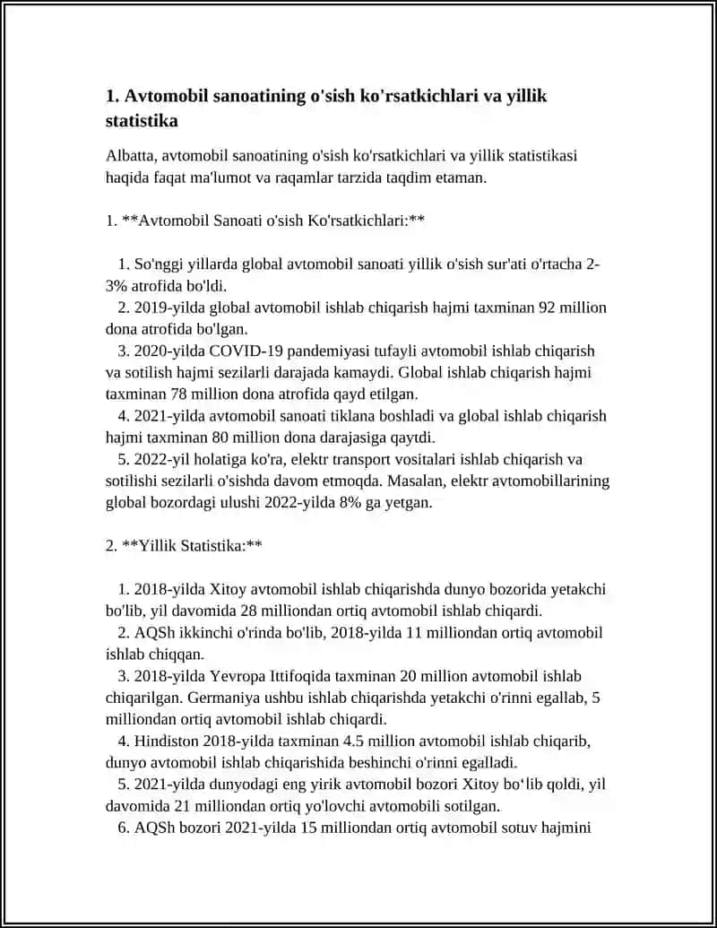 O'ZBEKISTON RESPUBLIKASIDA AVTOMABILASHTIRISH VA YO'L TARMOQLARINING O'SISH KO'RSATKICHLARI 3