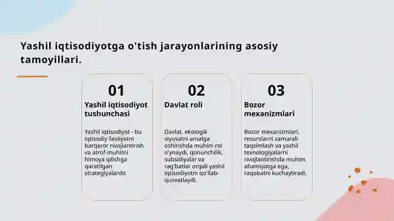 Yashil iqtisodiyotga o’tish davlat va bozor 3