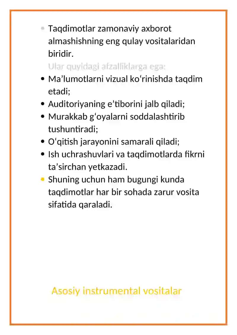 Taqdimotlarni ishlab chiqishning instrumental vositalari 3