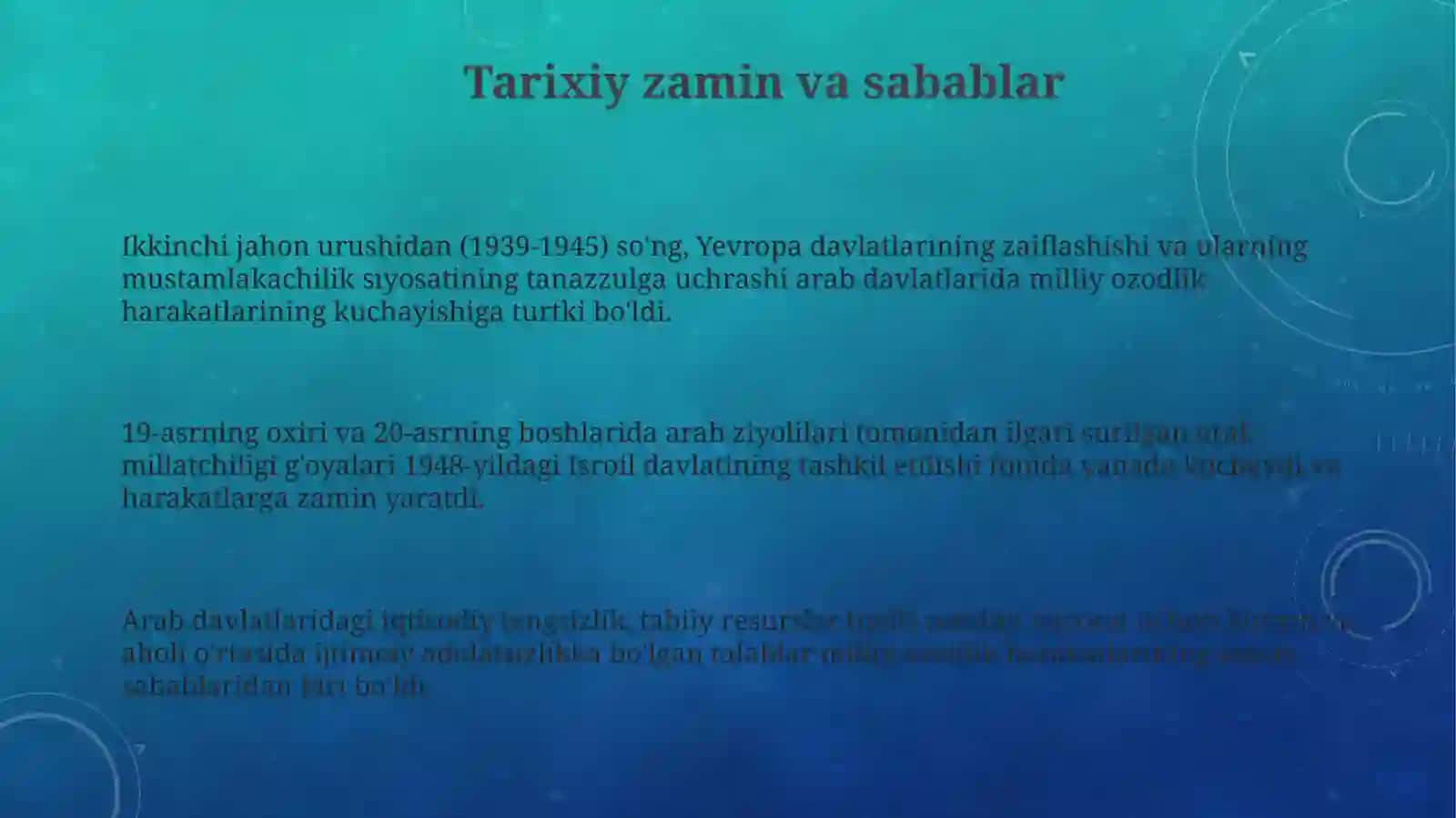 Arab davlatlarida milliy ozodlik harakatlari(1946-1969) 3