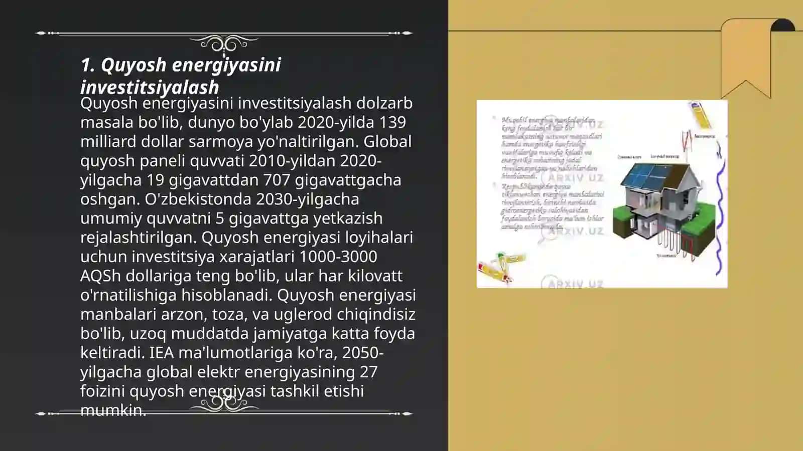 Muqobil energiya manbalarini oʻzlashtirishni investitsiyalash xususiyatlari 3