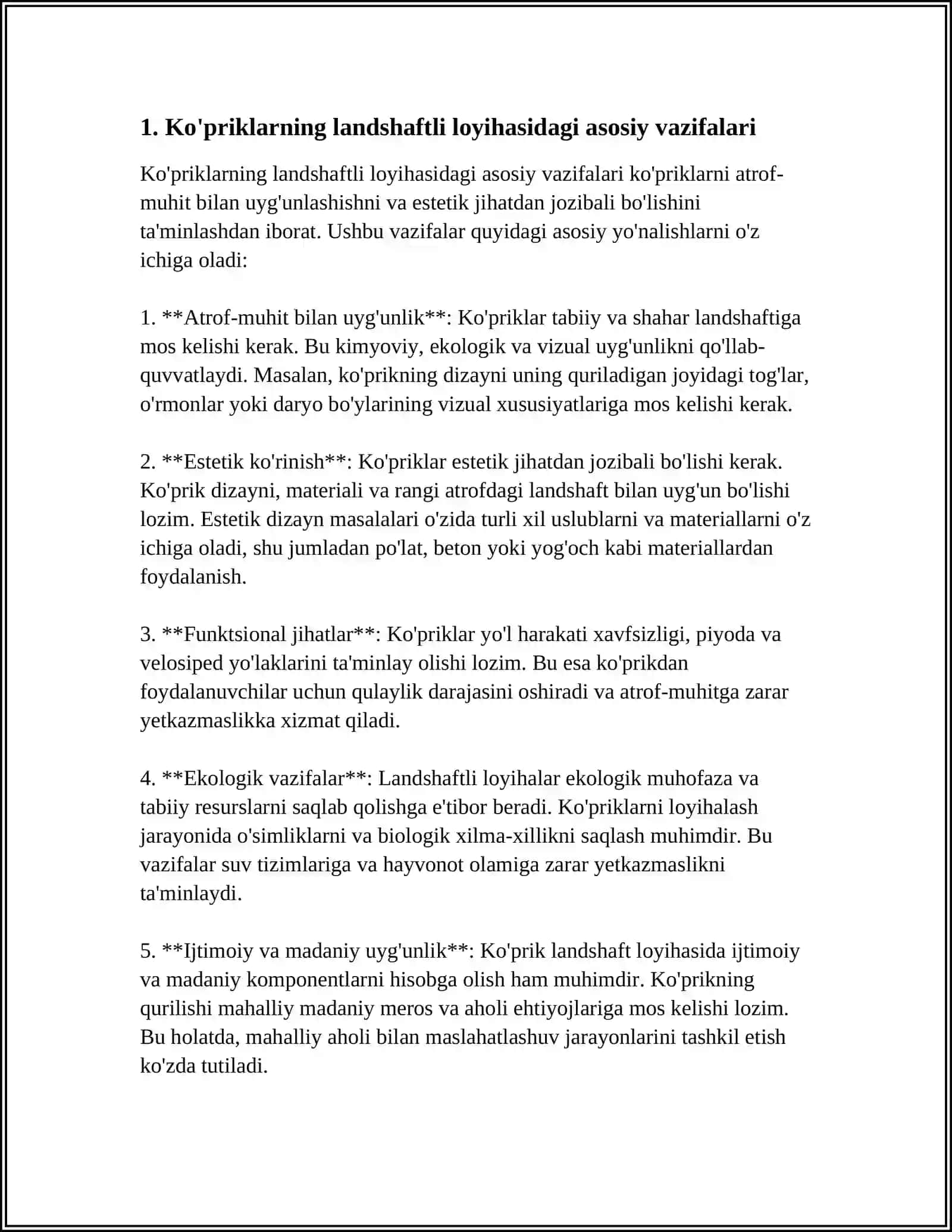 AVTOMOBIL YO'LLARIDA KO'PRIKLARNING LANDSHAFTLI LOYIHASIDAGI O'RNI,LOYIHALASH PRINSIPLARI 3