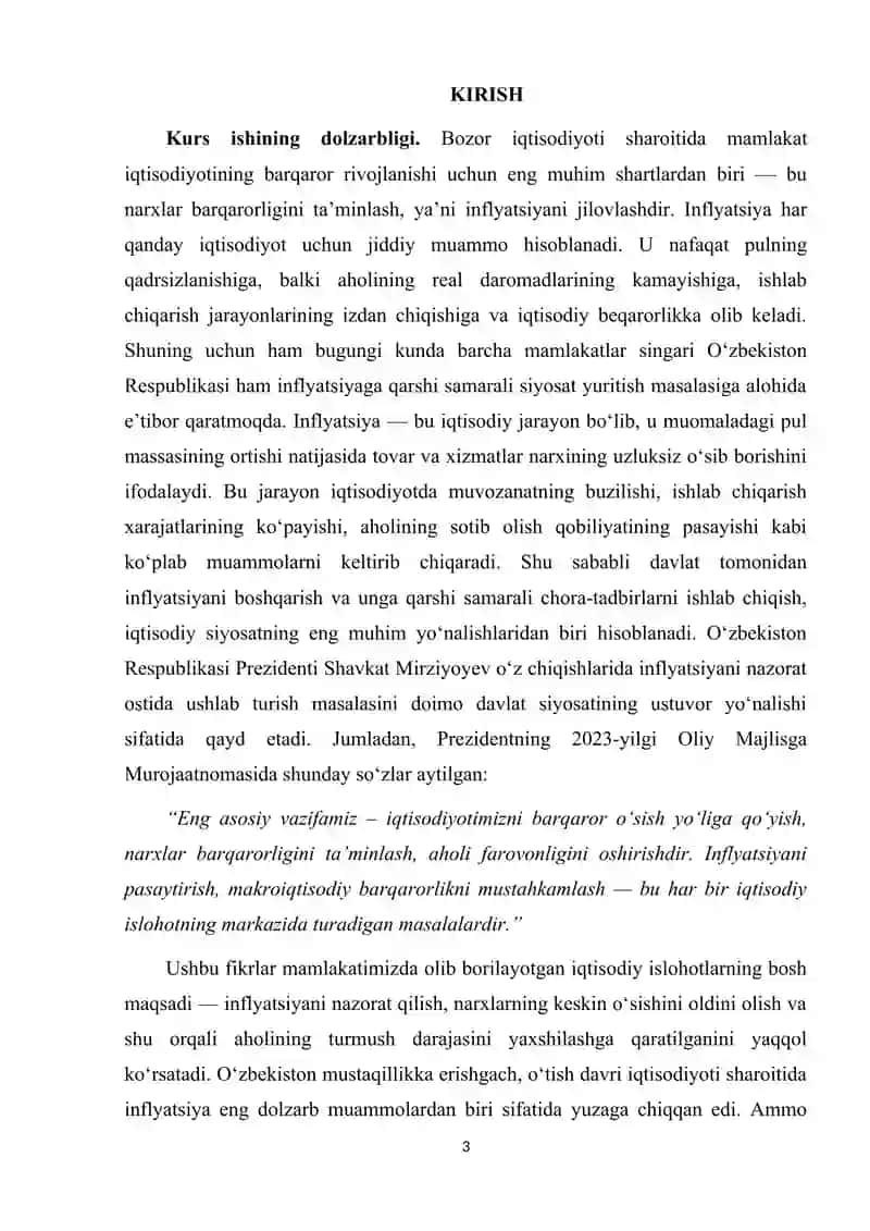 Inflyatsiyaga qarshi kurash siyosati va uning asosiy yo'nalishlari. 3