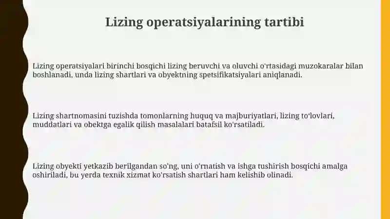 Lizing operatsiyalarini oʻtkazish tartibi va ular bogʻliq risklar 3