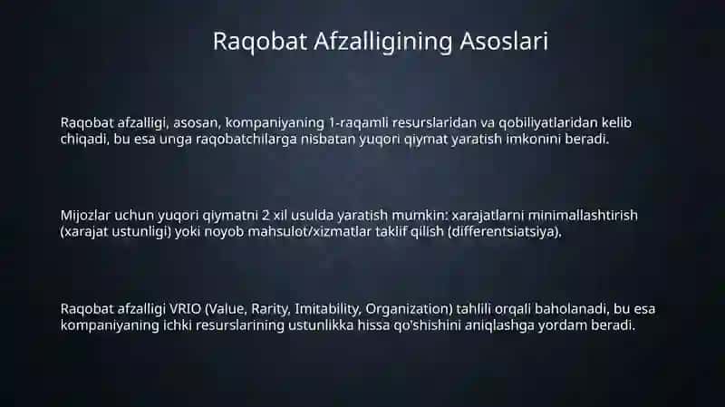 Biznesda raqobat ustunligini ta'minlash konsepsiyasi 3