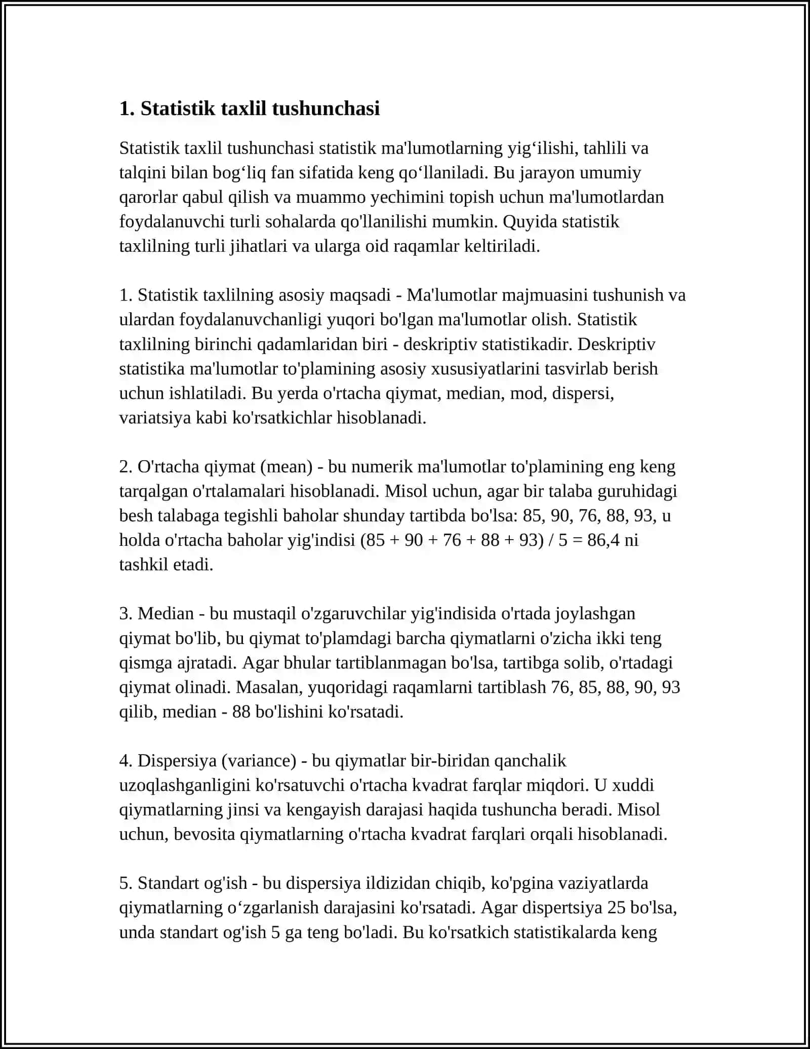 STATISTIK TAXLILNING QO‘LLANILISH SHARTLARI 3