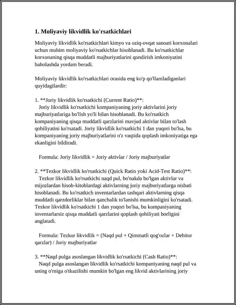 KIMYO VA OZIQ OVQAT SANOATI KORXONALARI MOLIYA KO'RSATGICHLARI 3