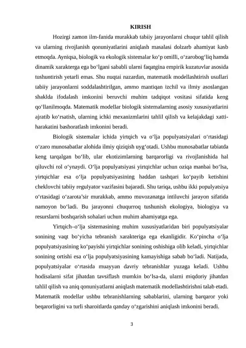 Yirtqich–o‘lja sistemasining o‘zaro munosabat modeli 3