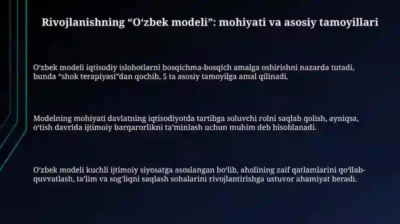 Rivojlanishning “Oʻzbek modeli”: mohiyati va asosiy tamoyillari 3