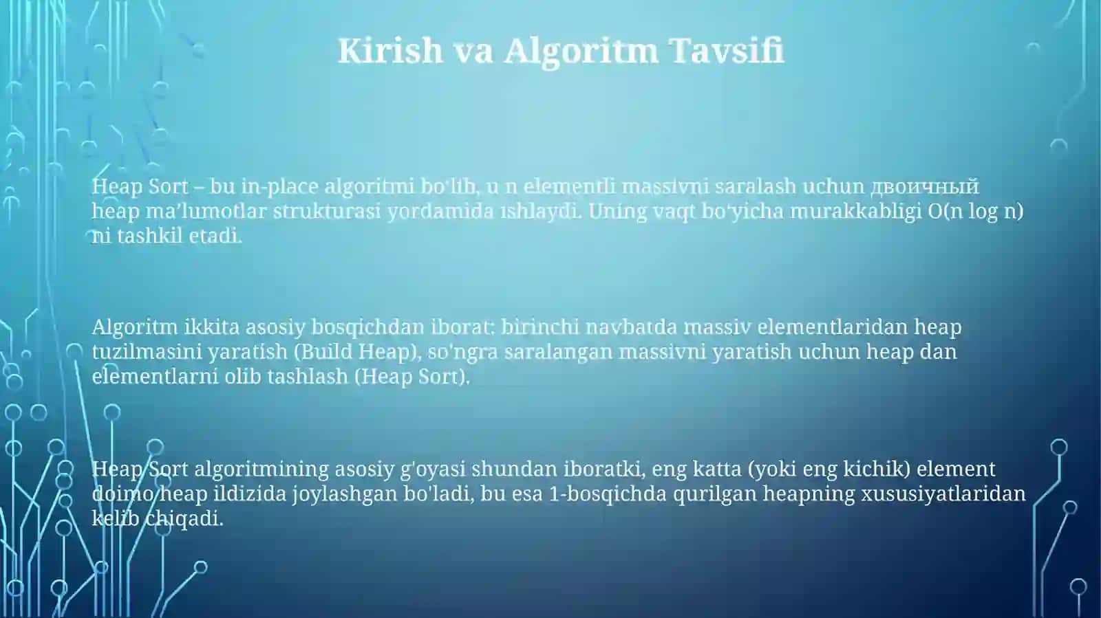Piramidalisaralash algoritmi va uning algoritmik murakkabligini tahlil qilish 3