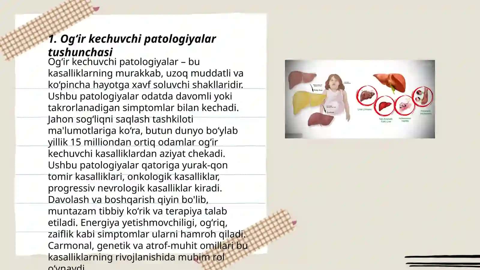 Uzoq va tez-tez davolanishni taqazo etuvchi kasalliklar og‘ir kechuvchi patologik to‘g‘risida tushunchalar va ularni klinik tasnifi 3
