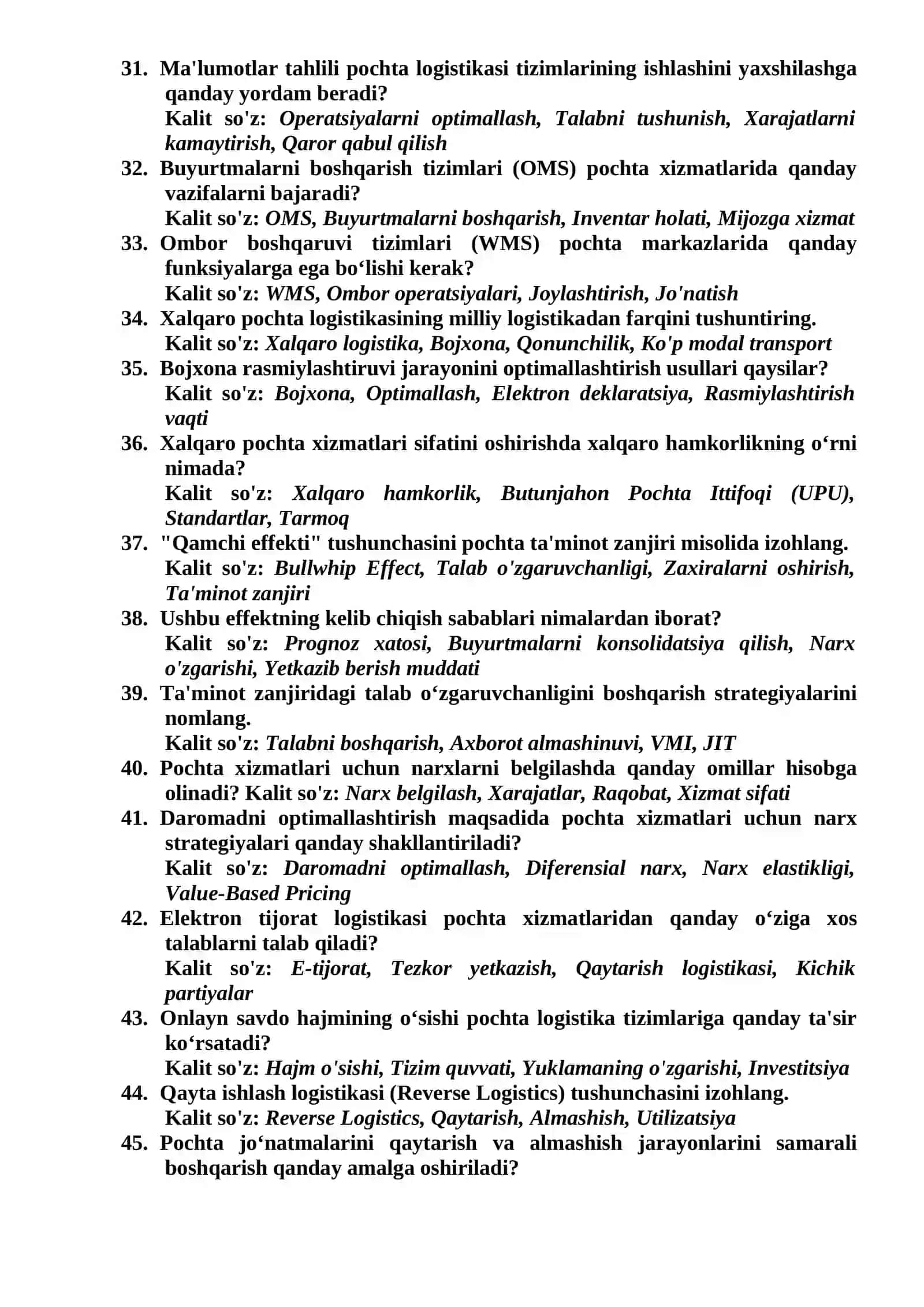 Pochta logistikasi fanidan oraliq nazorat savollari 3