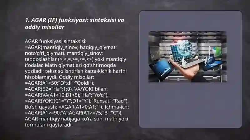 EXCEL jadval hisoblagichidagi mantikiy funktsiyalar va ulardan foydalanish 3