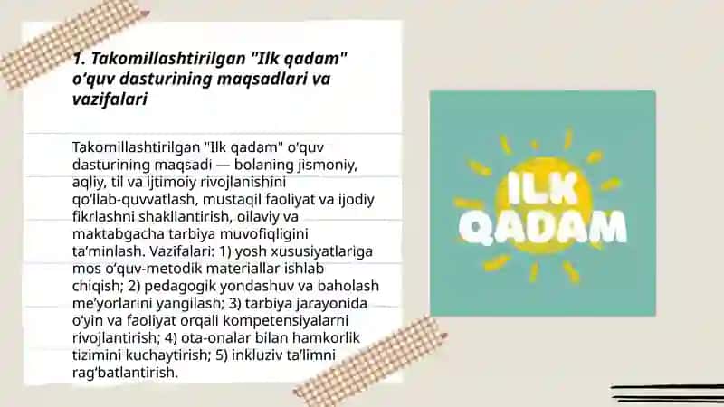 Takomillashtirilgan "Ilk qadam" õquv dastur 3