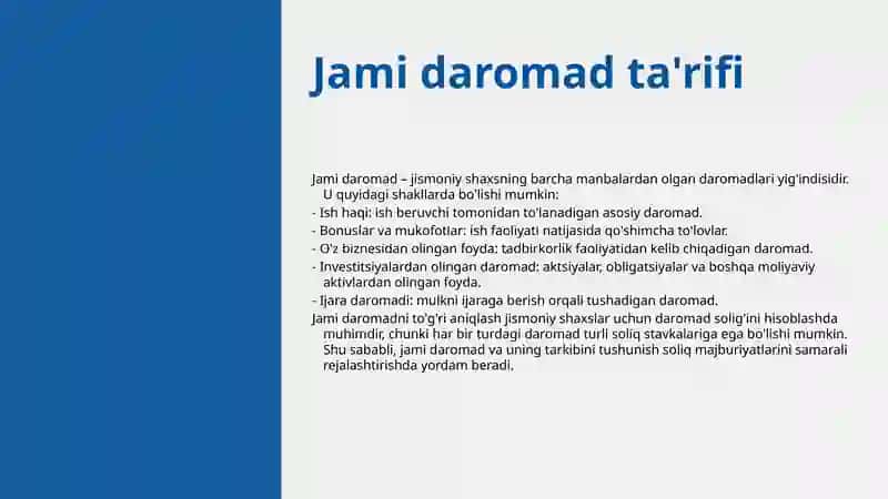 Jami daromad ta'rifi va ahamiyati 3