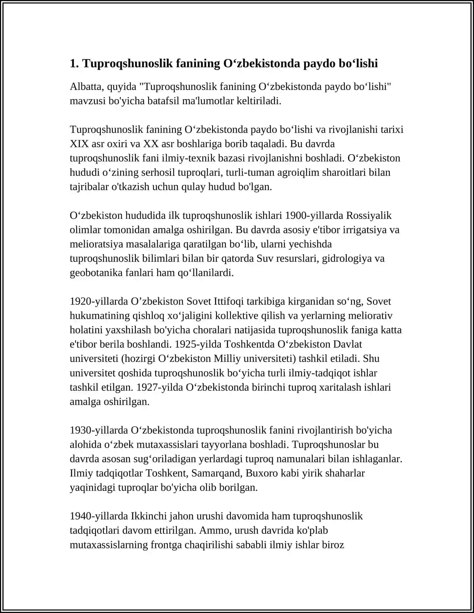 Tuproqshunoslik fanining O‘zbekistonda paydo bo‘lishi 3