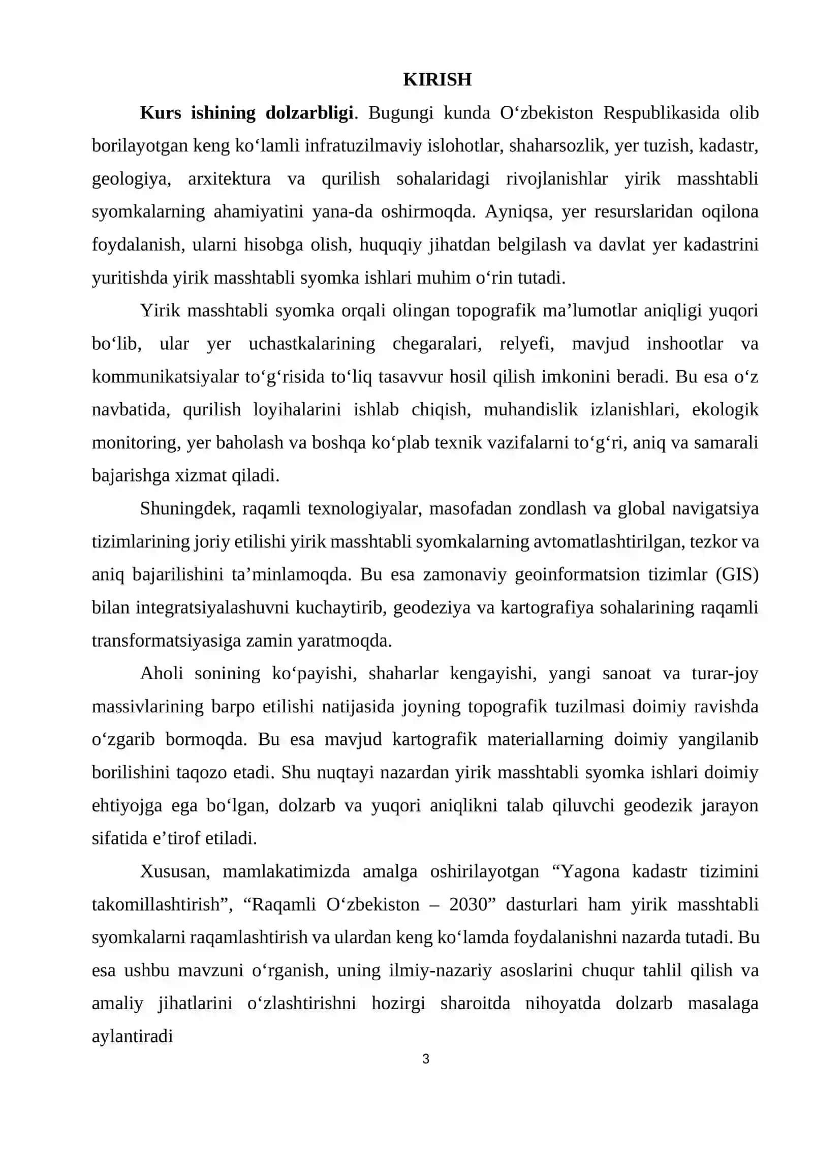 Yirik masshtabli syomka - Geodeziya kurs ishi 3