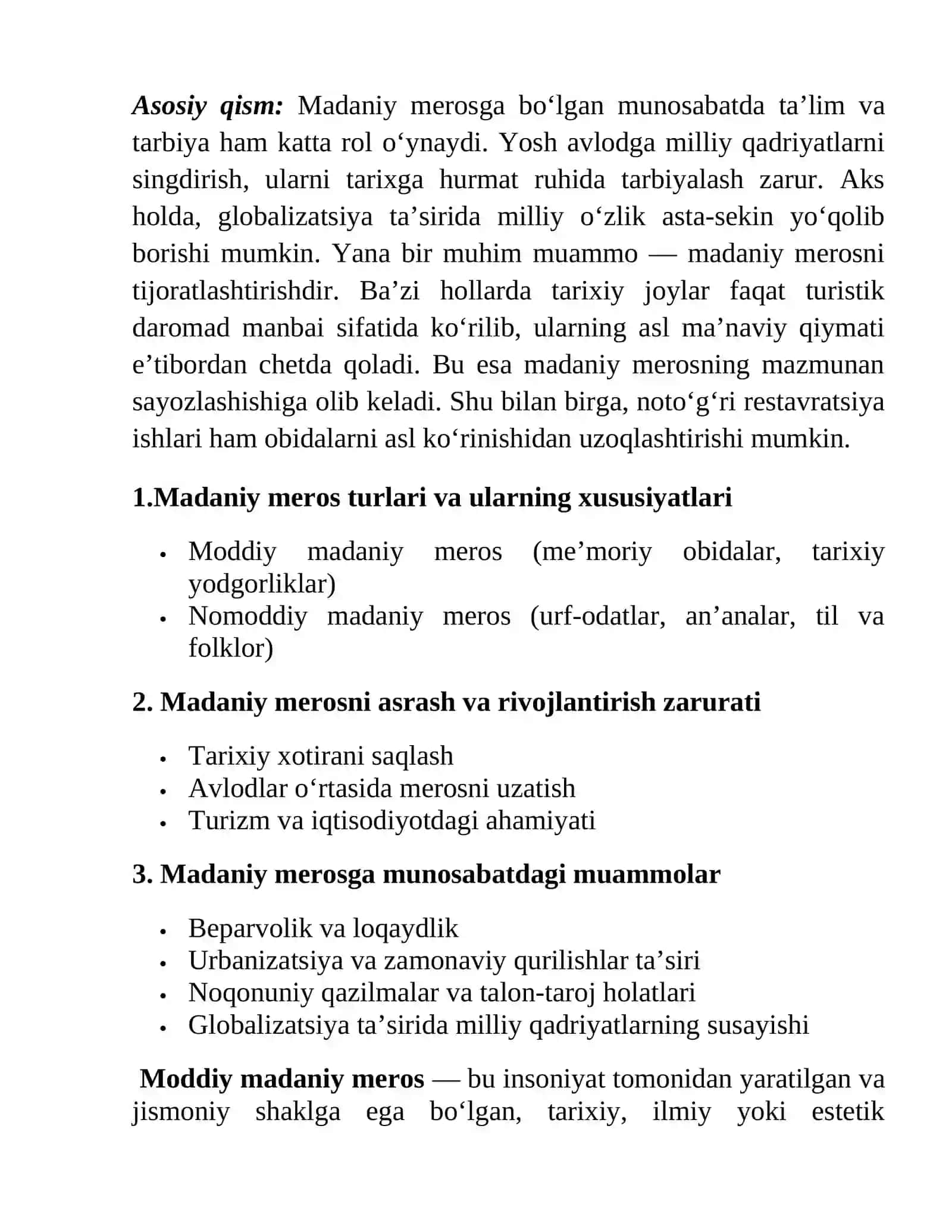 madaniyat meros va unga munosabat muammolari esse va estetik tarbiya boʻyicha krossvord 3