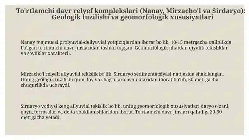 To'rtlamchi davr relyef komplekslari (Nanay, Mirzacho'l va Sirdaryo) 3