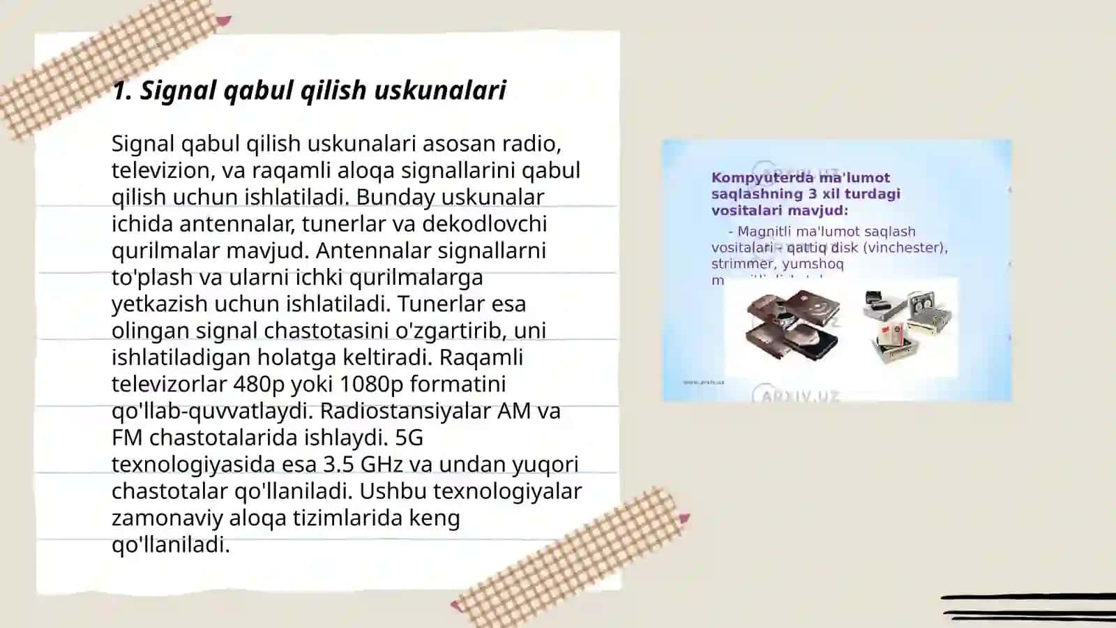 Signalni qabul qilish va qayta ishlash qurilmalarining tasnifi 3
