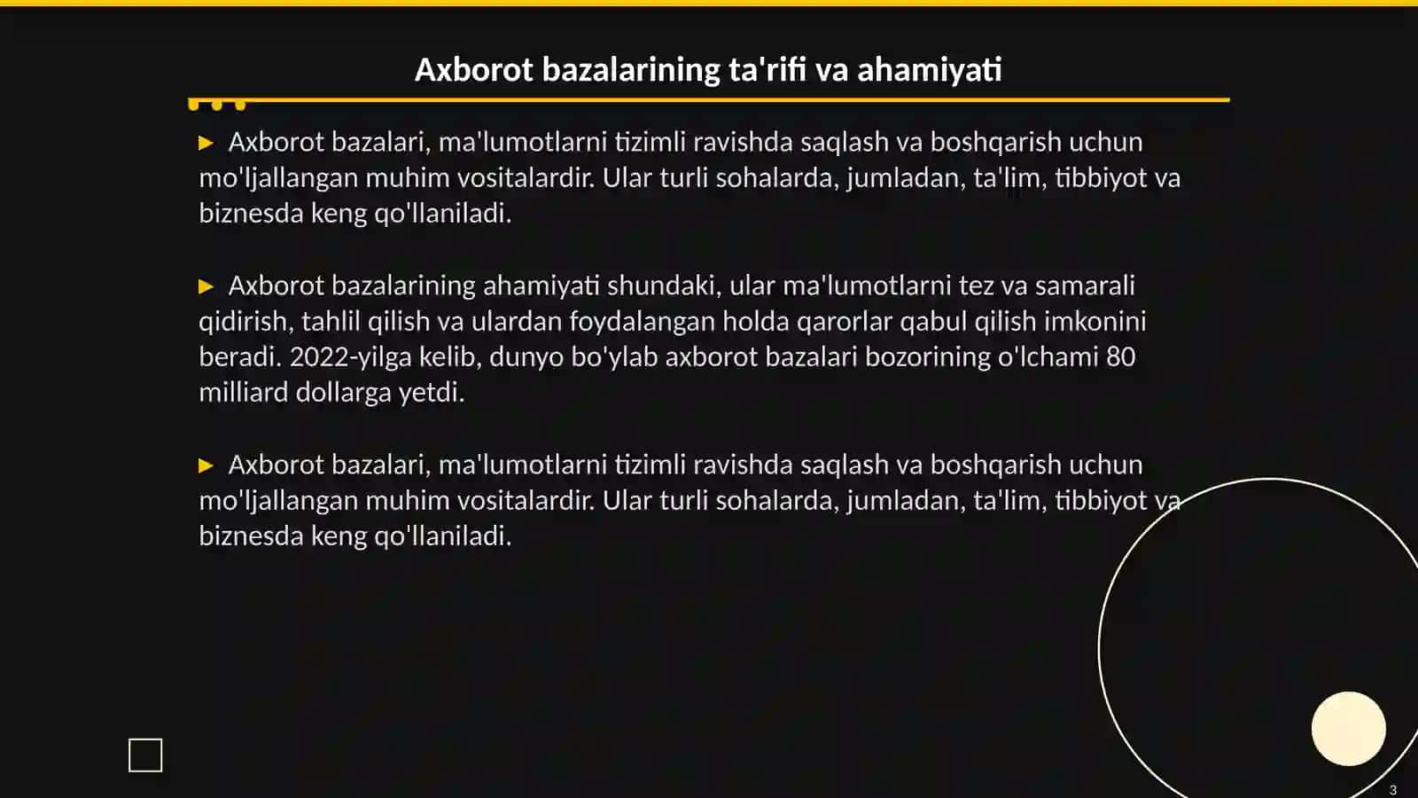 Baholash faoliyatida axborot bazalarining o'rni va ulardan foydalanish imkoniyatlari 3