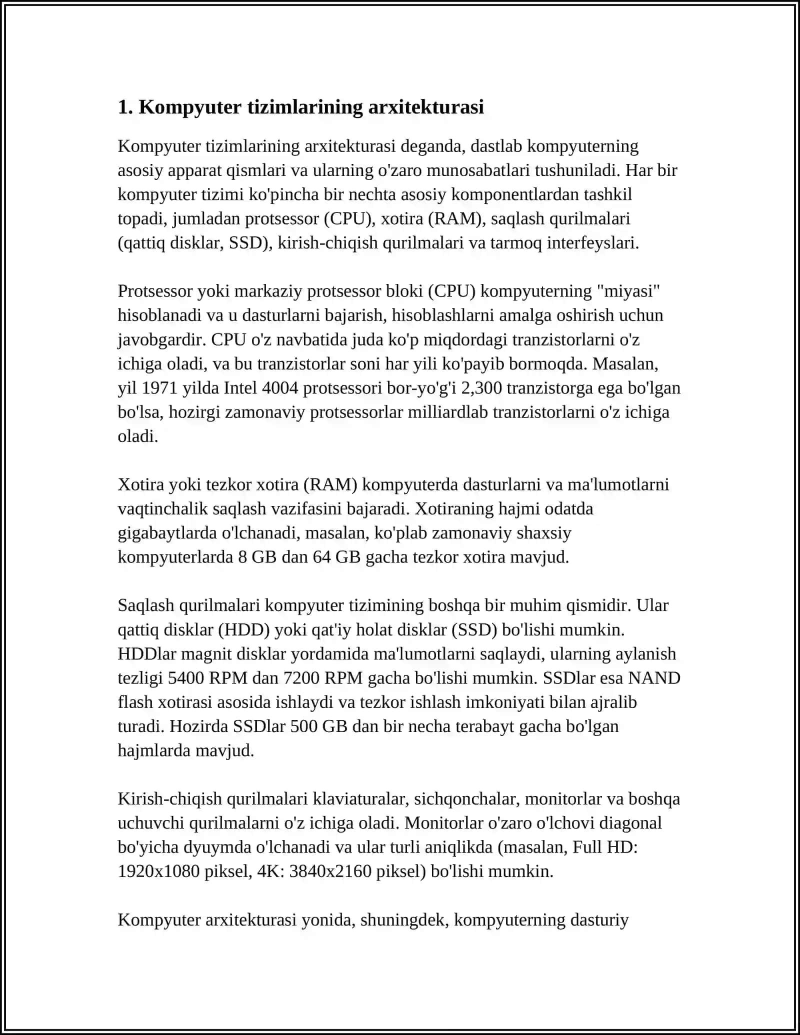 KOMPYUTER TIZIMINING TUZILISHINI TASHKIL ETISH, ASOSIY KO'RSATKICHLARI VA XUSUSIYATLARI 3