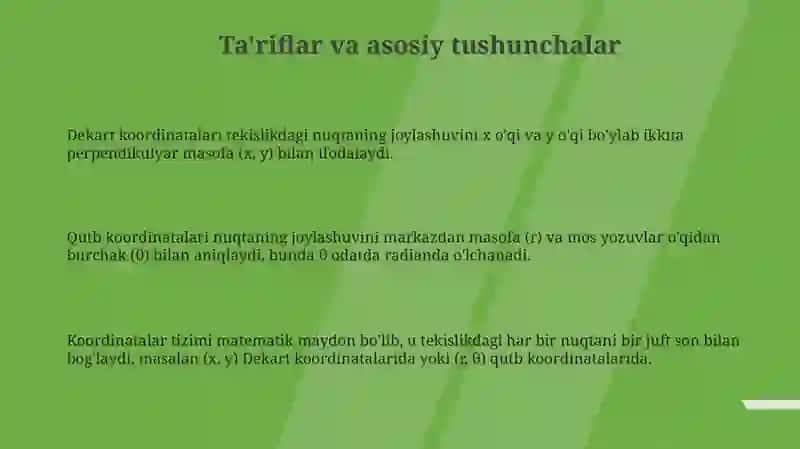 Dekart va qutb koordinatalari o‘rtasidagi bog‘lanish 3