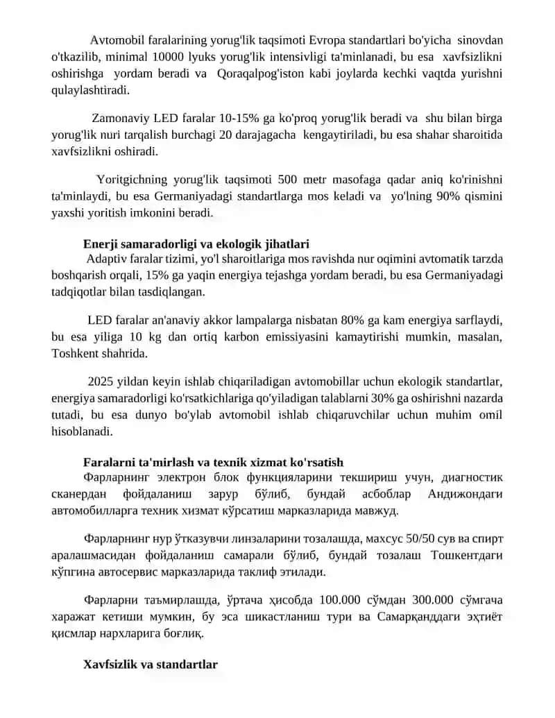 Avtomobil tonnelida yoritish tizimi 3