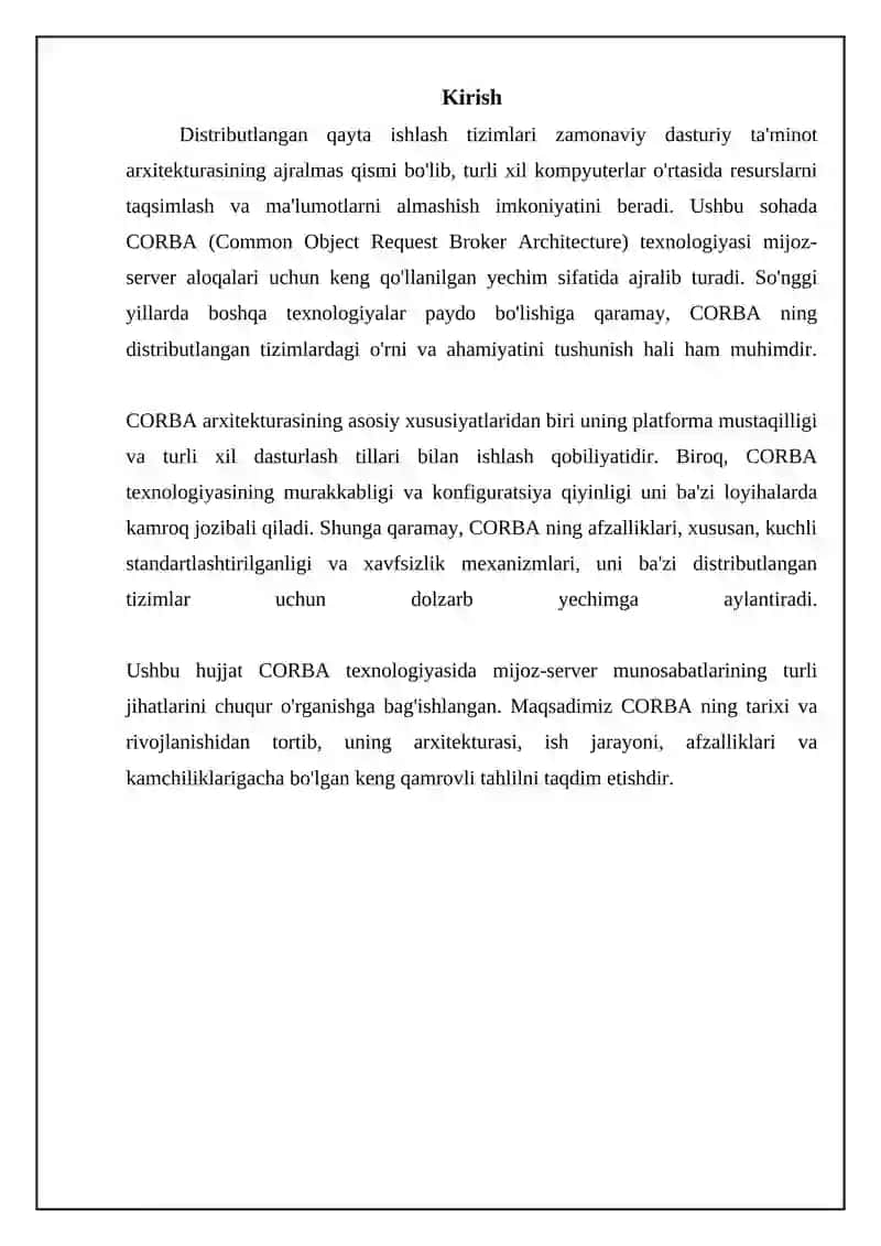 Taqsimlangan ishlov berish tizimlarida CORBA- texnologiyasida mijoz va server munosabati 3