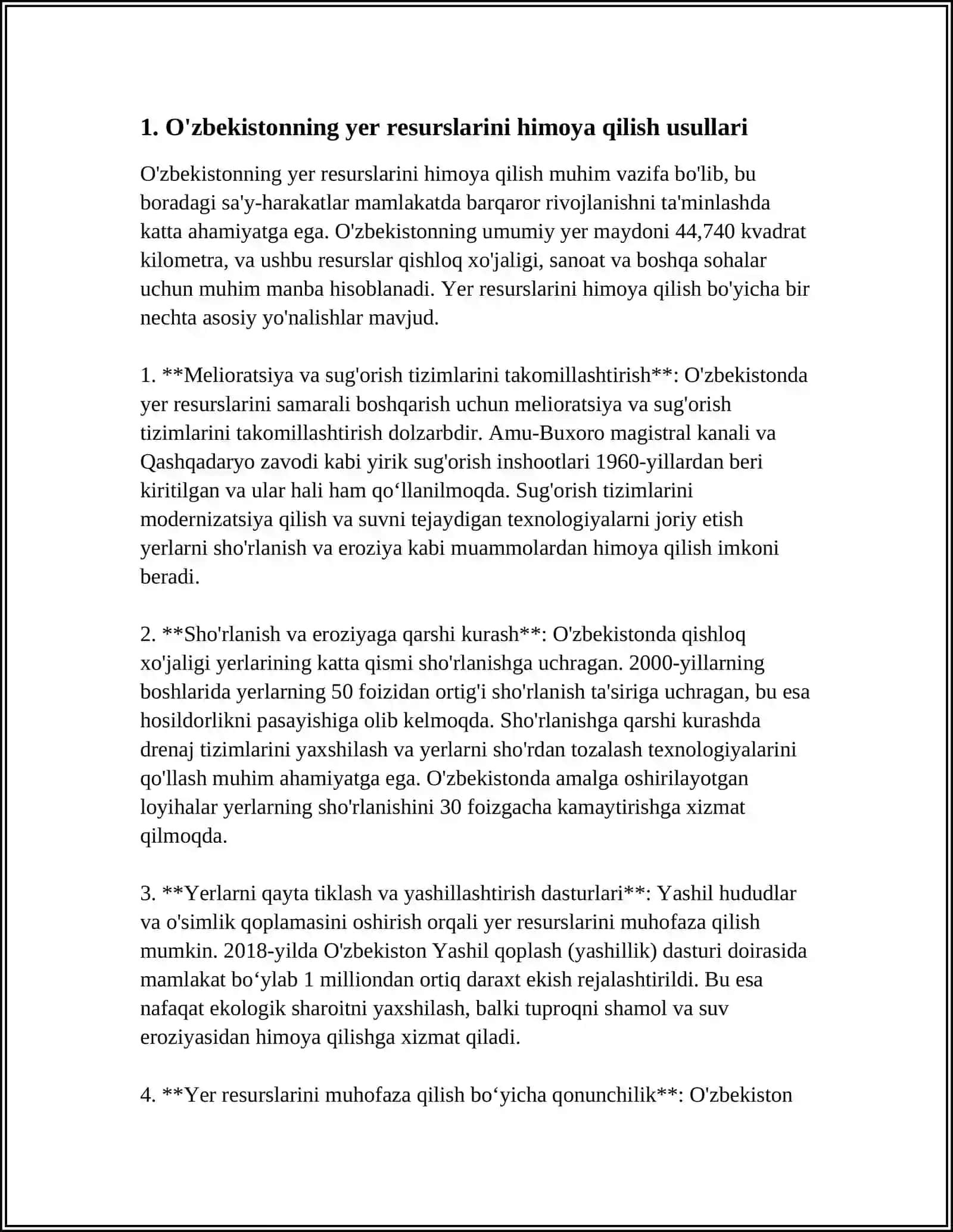 O‘ZBEKISTONNING YER-SUV RESURSLARINI MUHOFAZA QILISH TADBIRLARINI ISHLAB CHIQISH 3