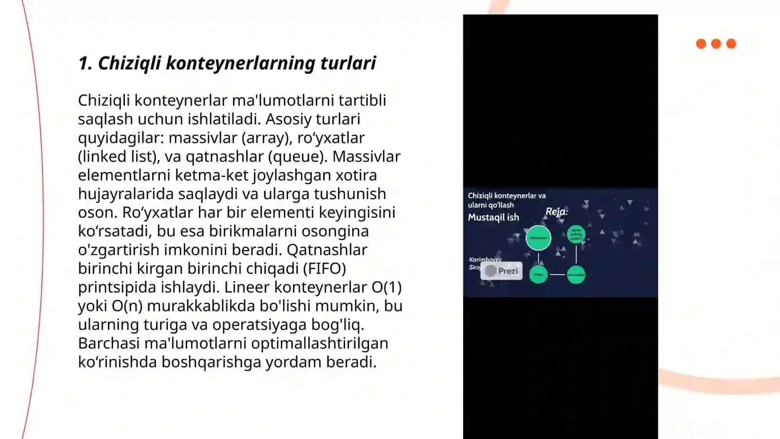 Chiziqli konteynerlarning yaratilishi va ulardi qo‘llash 3