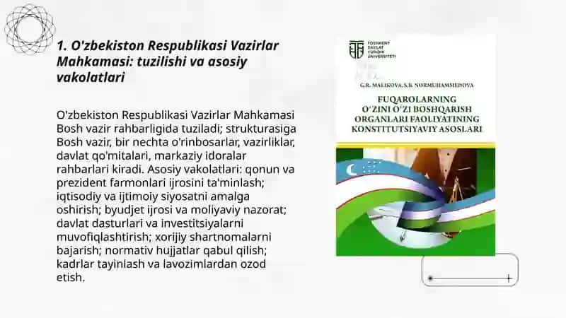 O'zbekiston Respublikasi Vazirlar Mahkamasi: tuzilishi va asosiy vakolatlari 3