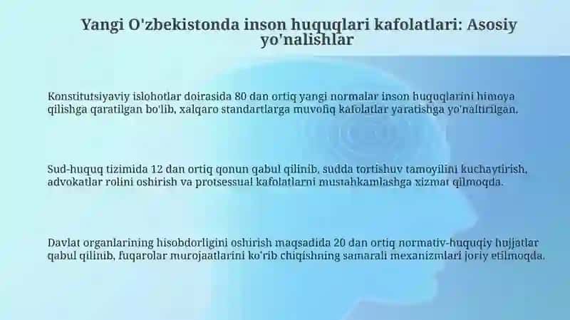 Yangi O'zbekistonda inson haq-huquqlarining va erkinliklari kafolatining yaratilishi 3