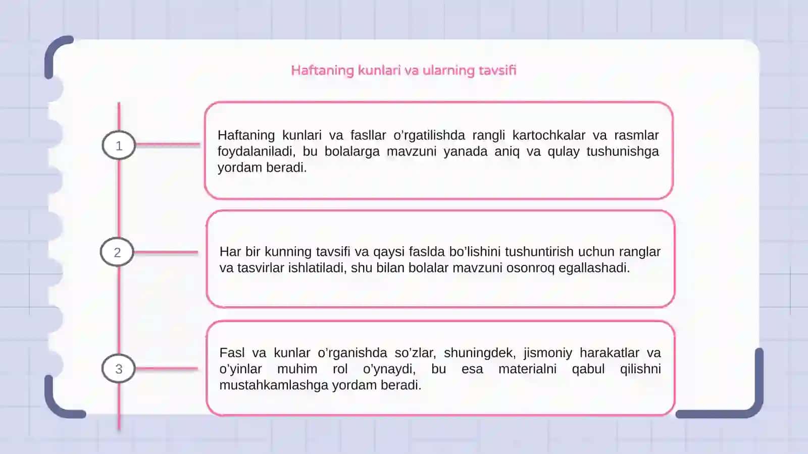 Haftaning kunlari va fasllarni o’rgatishta foydalaniladigan vositalar 3