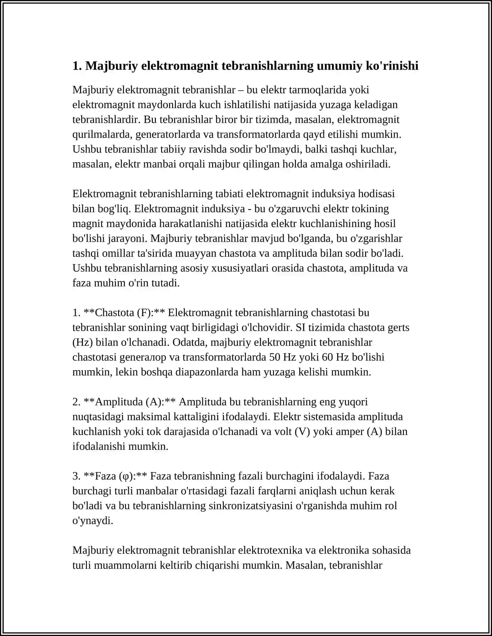 MAJBURIY ELEKTROMAGNIT TEBRANISHLAR. REZANANS HODISASI 3