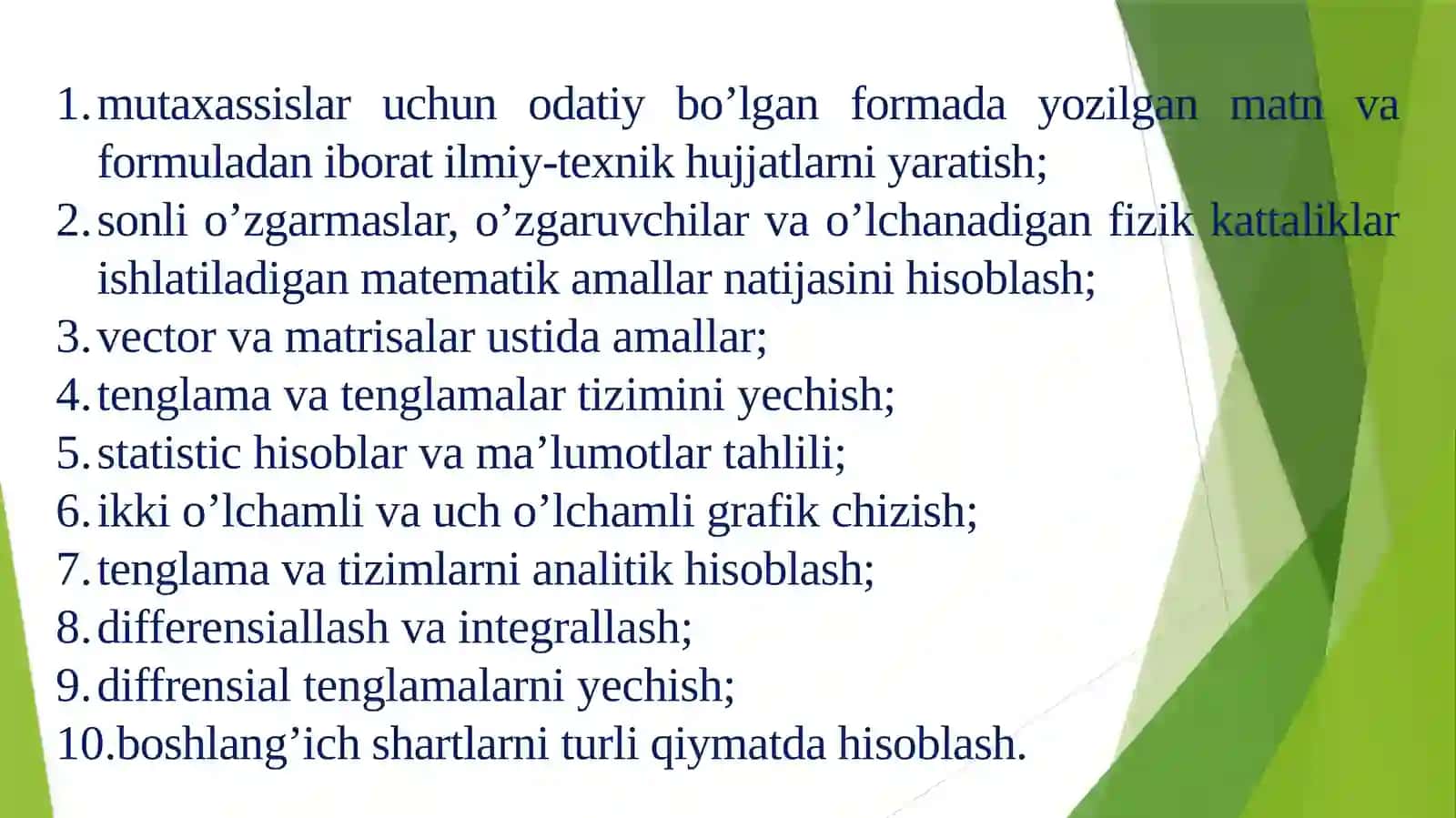 Kompuyterda matematik modellashtirish. Modellarni tafsiflash. toifalari. Sonli taxlil usullarini amalga oshirish 3