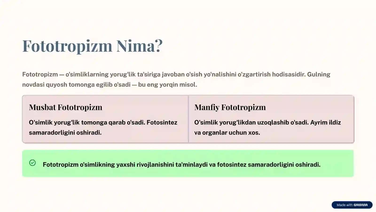 O'simliklarda Fotonastiya, Fototropizm va Geotropizm Hodisalari 3