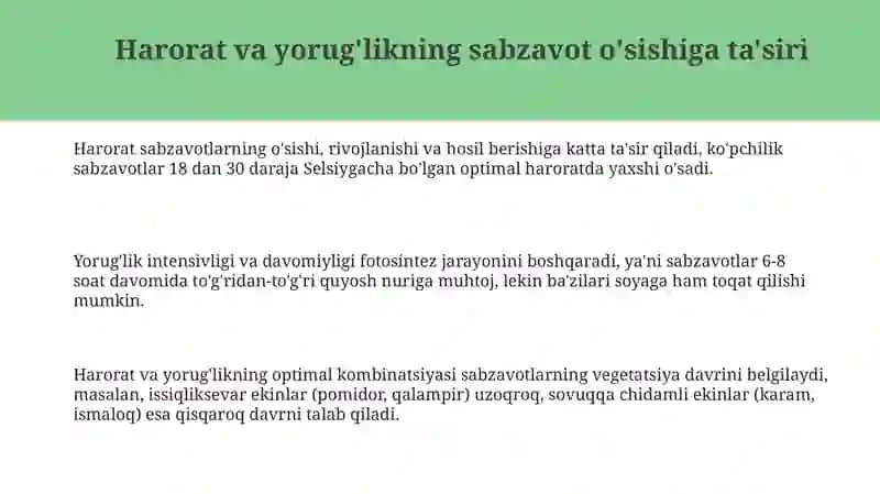 Ochiq yerlarda sabzavot yetishtirishning iqlimiy shart sharoitlari 3