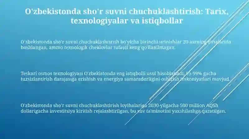 O'zbekiston sho'r suvni chuchuklashtirish 3