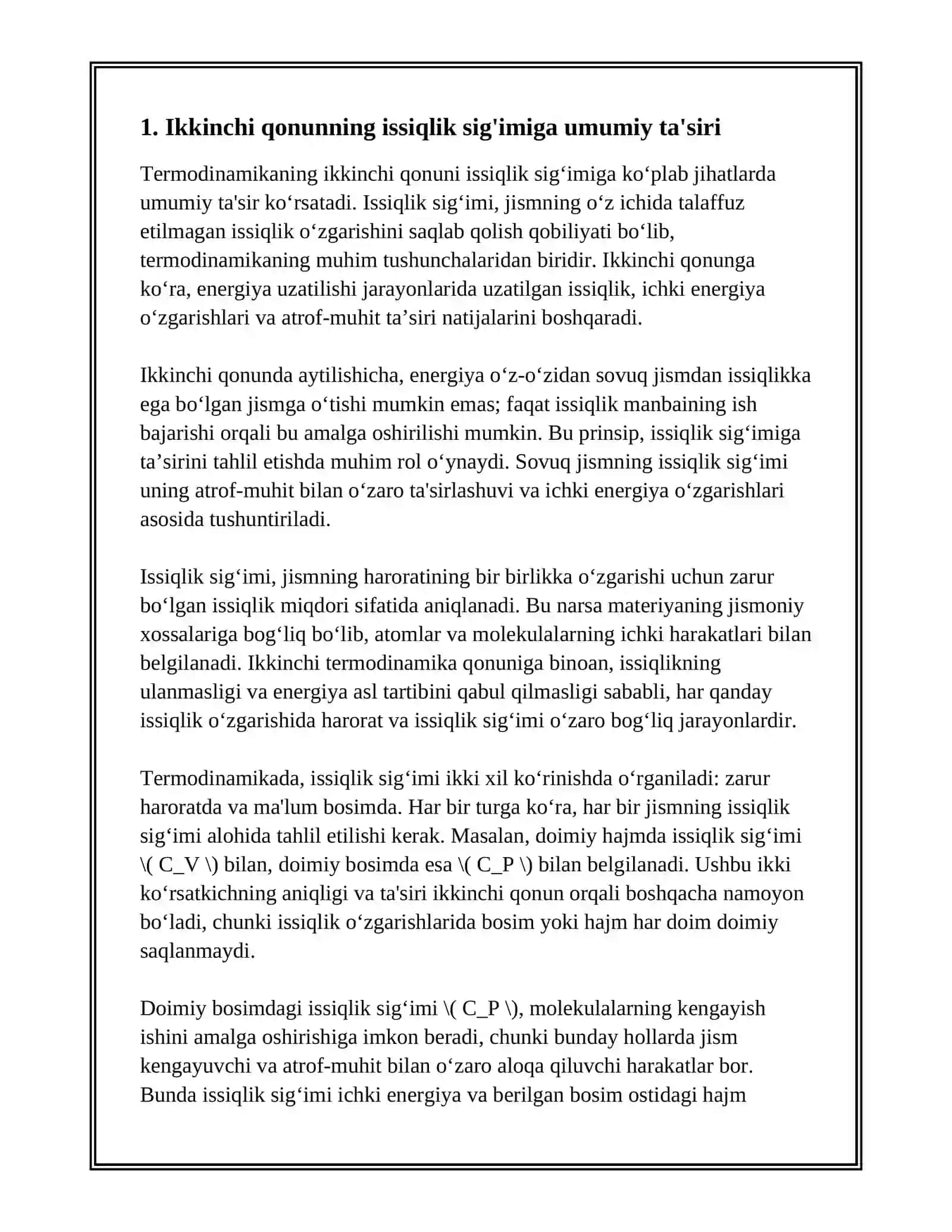 TERMODINAMIKA 2 QONUNINI ISSIQLIK SIG'IMGA TATBIQ QILING 3