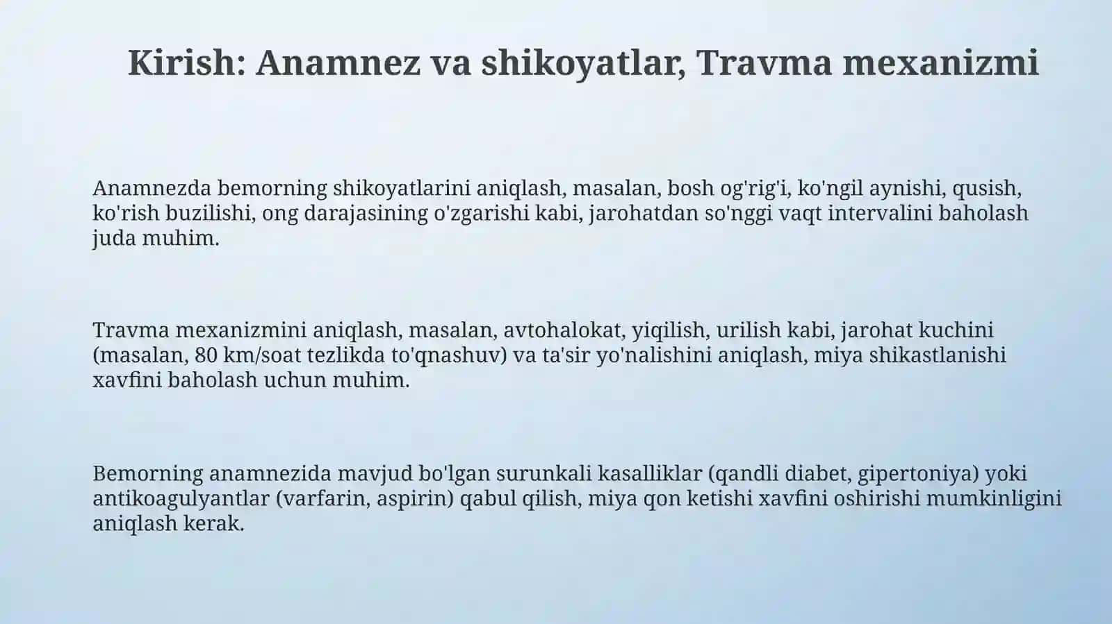 Shoshilinch holatlarni nurltashxisi va umurta po'g'onasi travmasi 3