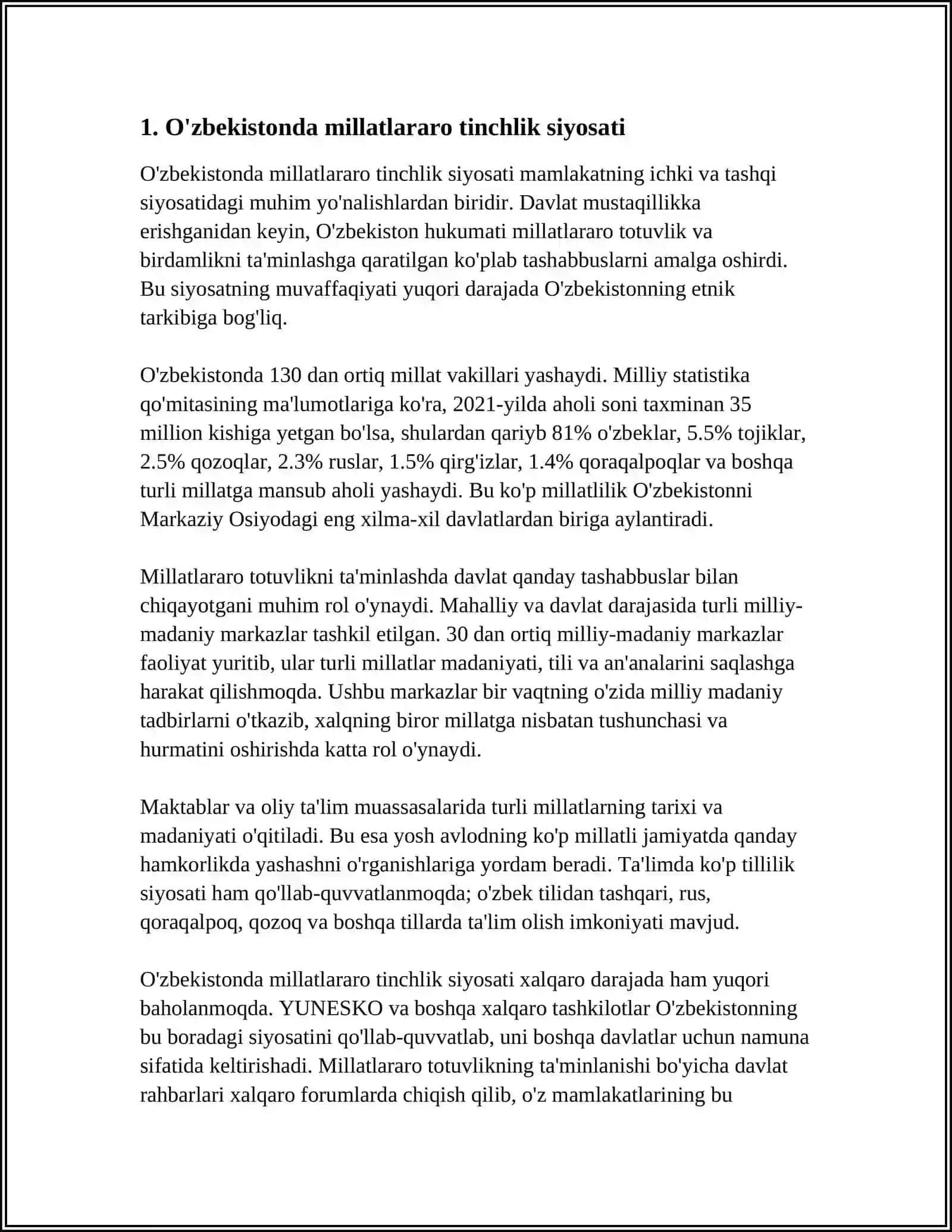 O'ZBEKISTONDA MILLATLARARO TINCHLIK VA DINIY BIRODARLIKNI TA'MINLASHDA DAVLAT SIYOSATI 3