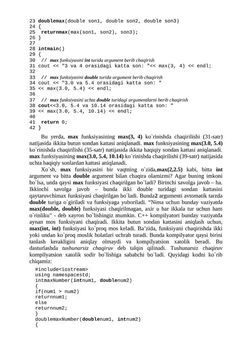 Funksiyalarni qayta yuklash, funksiya argumentlariga boshlang‘ich qiymatlar berish, Inline – joylashtirilgan funksiyalar 3