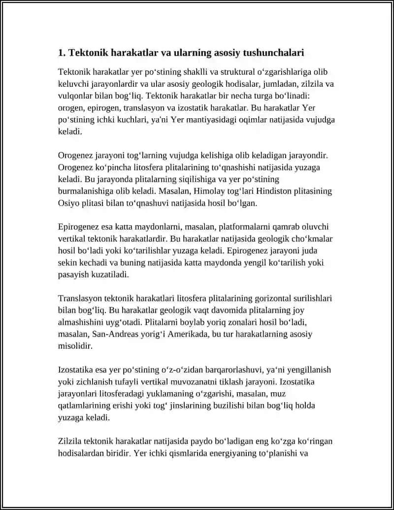 TEKTONIK HARAKATLAR UNING TURLARI ZILZILA VA VULQONLAR 3