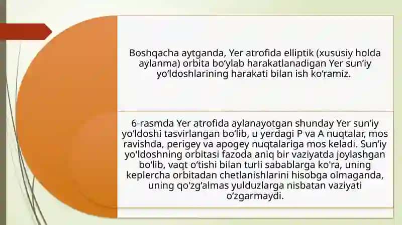 Sun’iy yo'ldoshning orbita elementlari 3