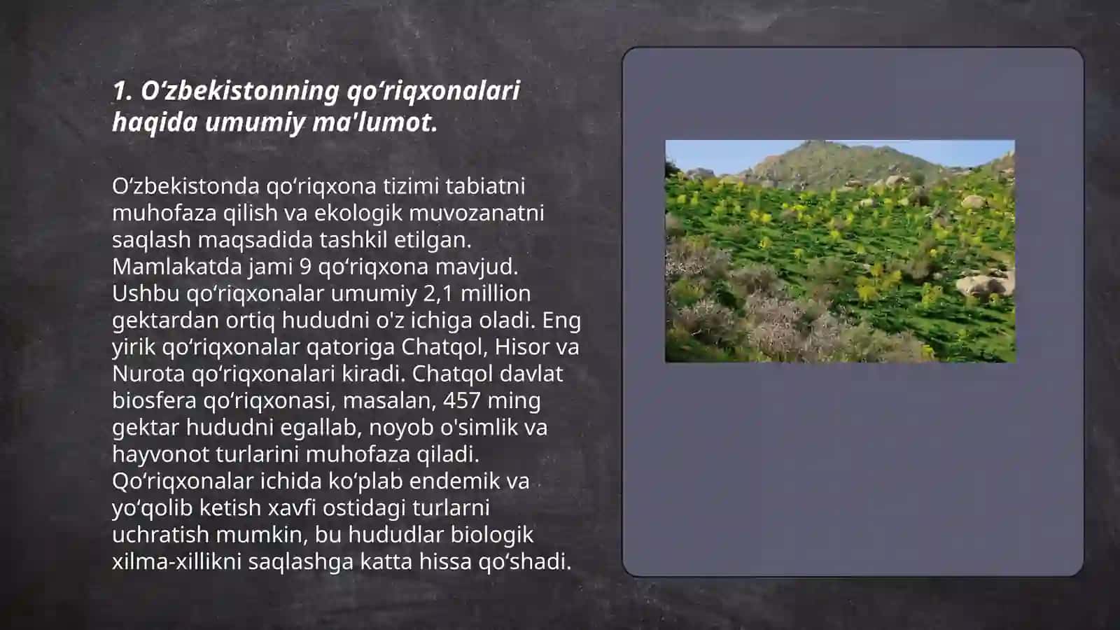 Oʻzbekiston qoʻriqxonalari va ularni dorivor oʻsimmiklarda tutgan oʻrni 3