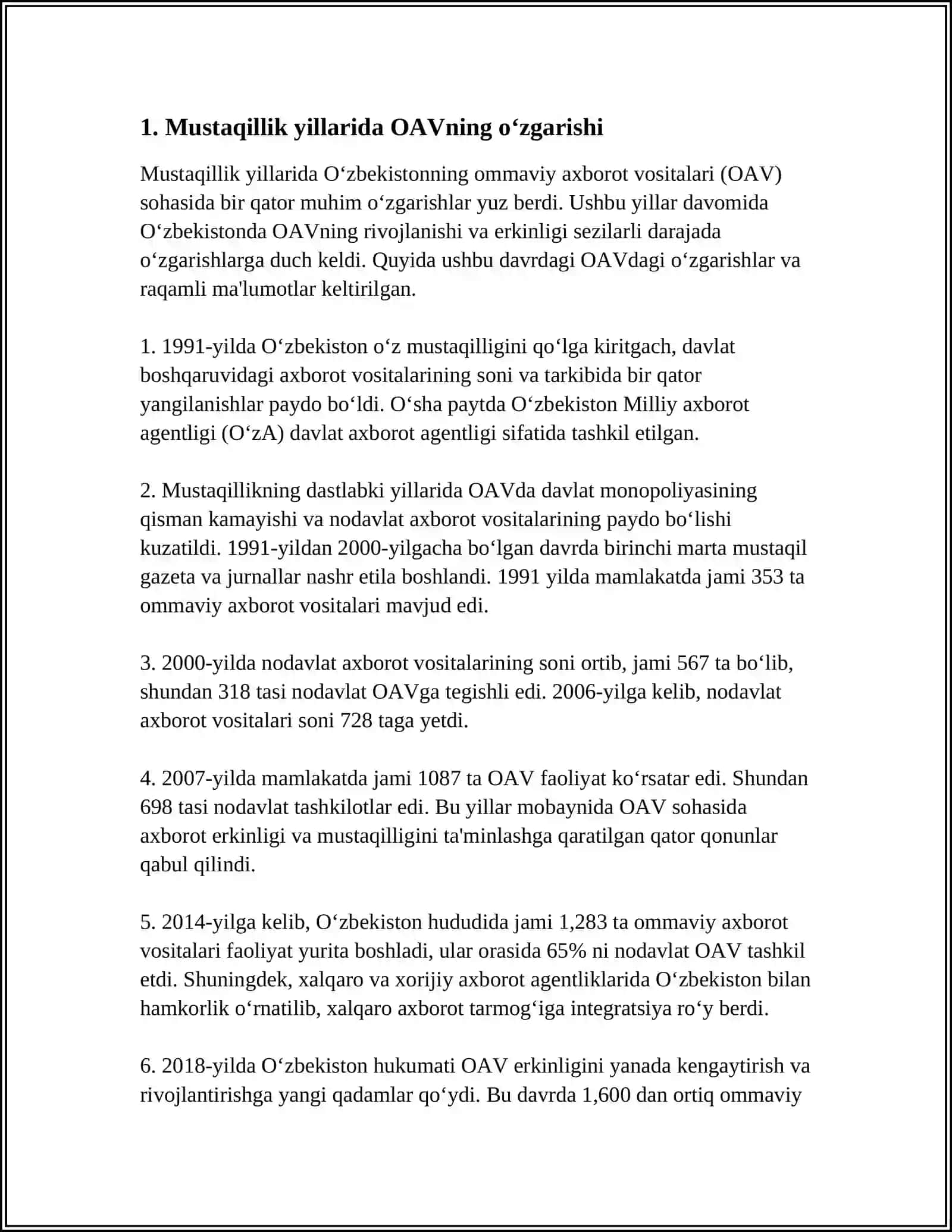 MUSTAQILLIK YILLARIDA OMMAVIY AXBOROT VOSITALARINING RIVOJLANISHI 3