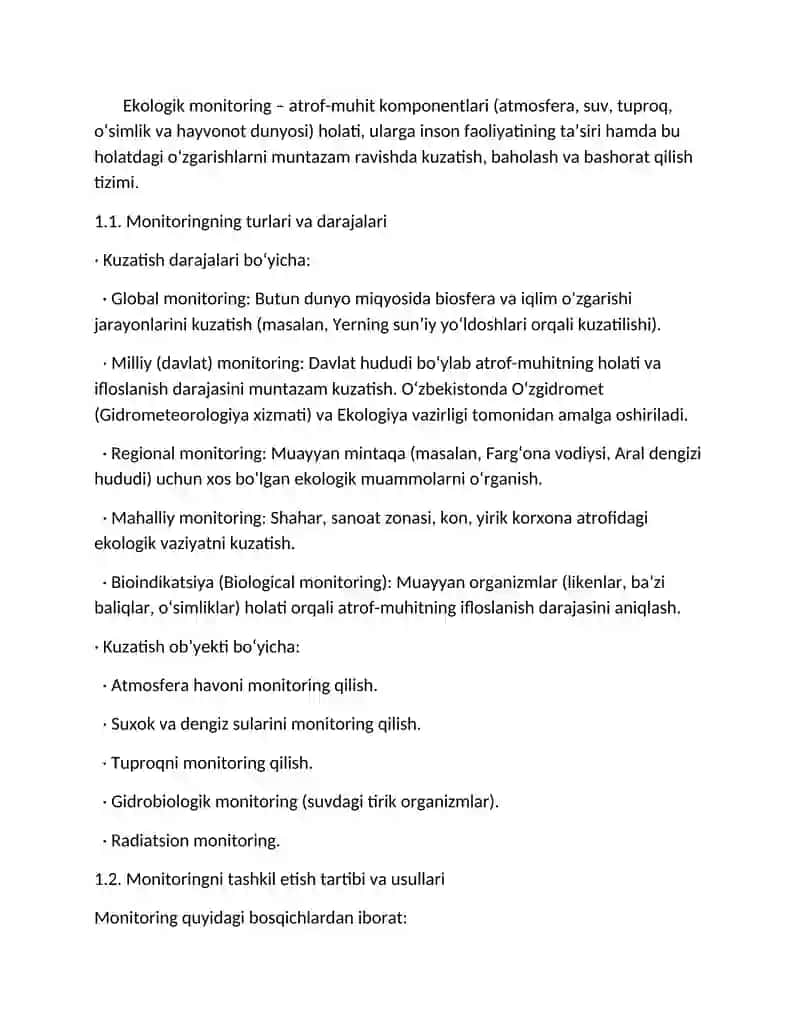 Ekologik nazorat, monitoring va ekspertiza: tushunchalar, tizimlar va amaliyot 3