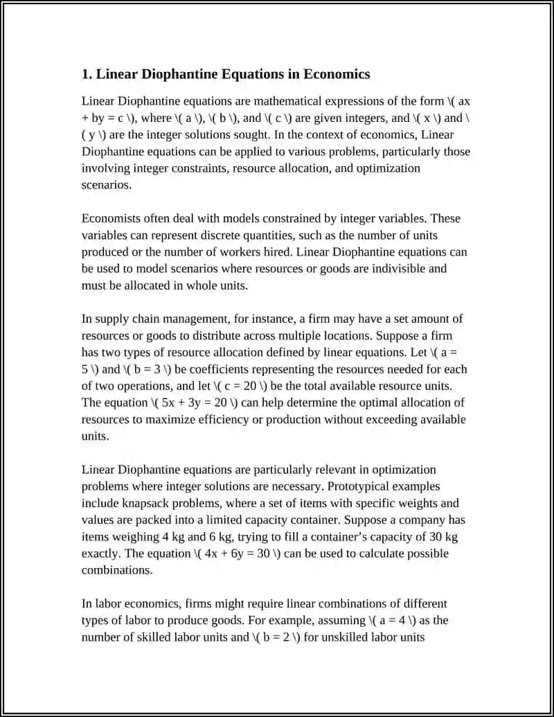 Linear Diophantine Equations in Economics 3